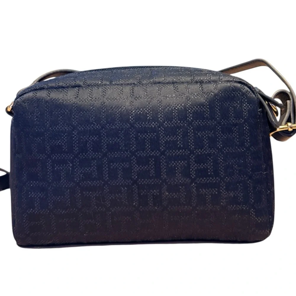 Tommy Hilfiger Dark Navy Monogram Crossbody Bag Adjustable Strap Gold Hardware